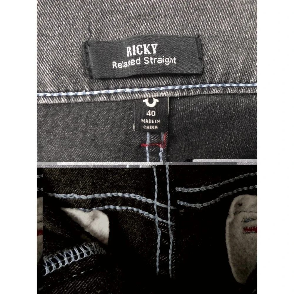 True Religion Men's Ricky SN Flap Straight Jeans in a grey phantom wash 40x34